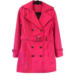 Calvin Klein Pink Double Breasted Trench Coat Belted Collar XS